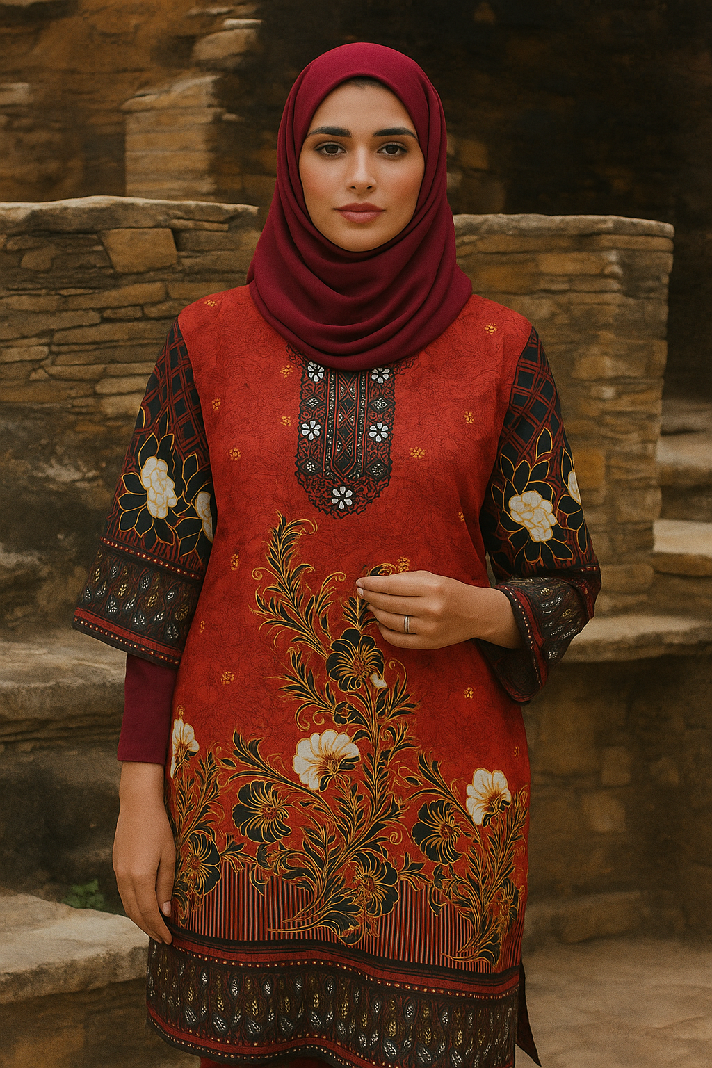 Orange Printed Kurti for Women