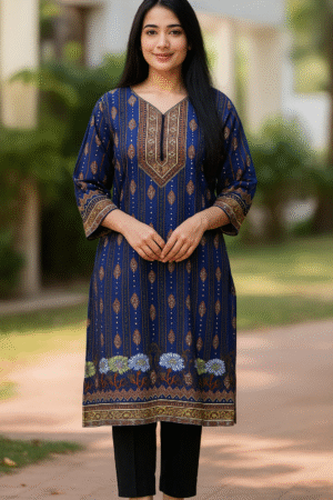 Navy Blue Printed Kurti for Women
