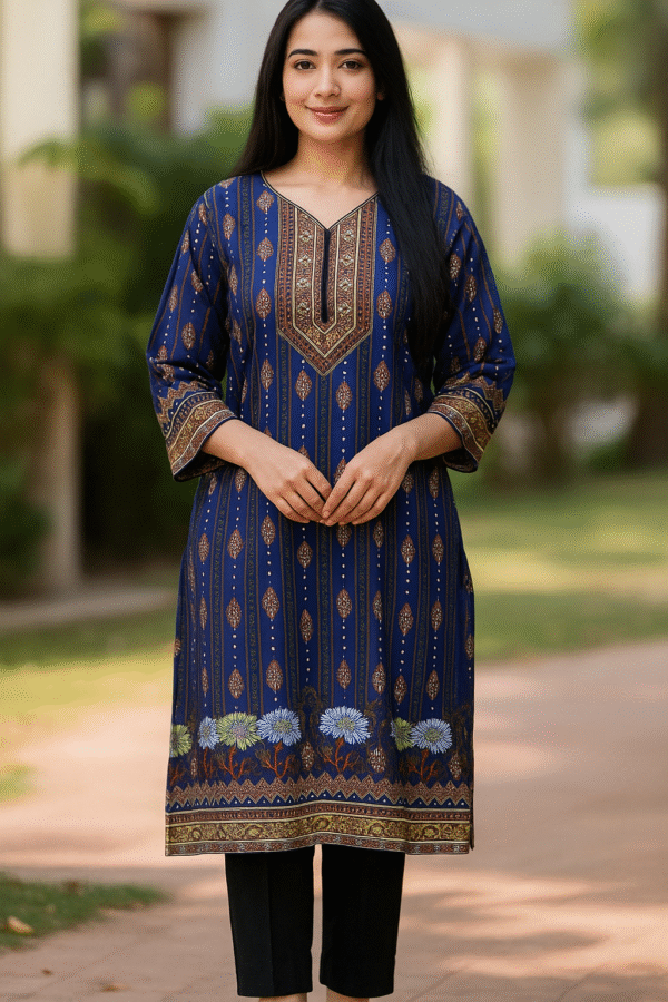 Navy Blue Printed Kurti for Women