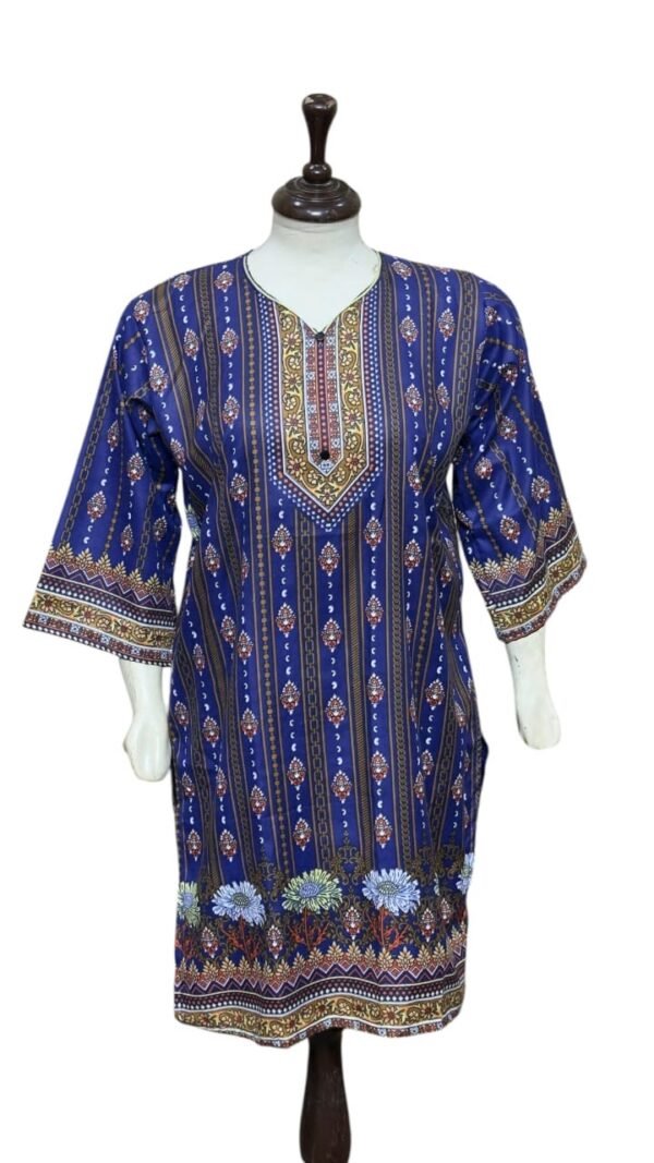 Navy Blue Printed Kurti for Women - Image 2