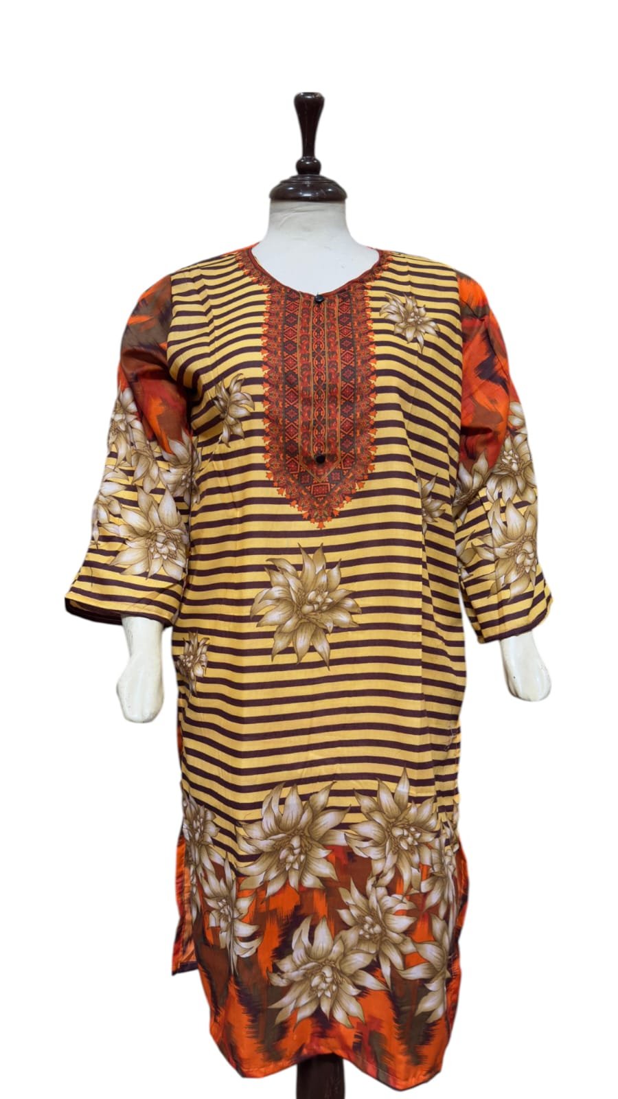 Orange Golden Printed Kurti for Women - Image 2