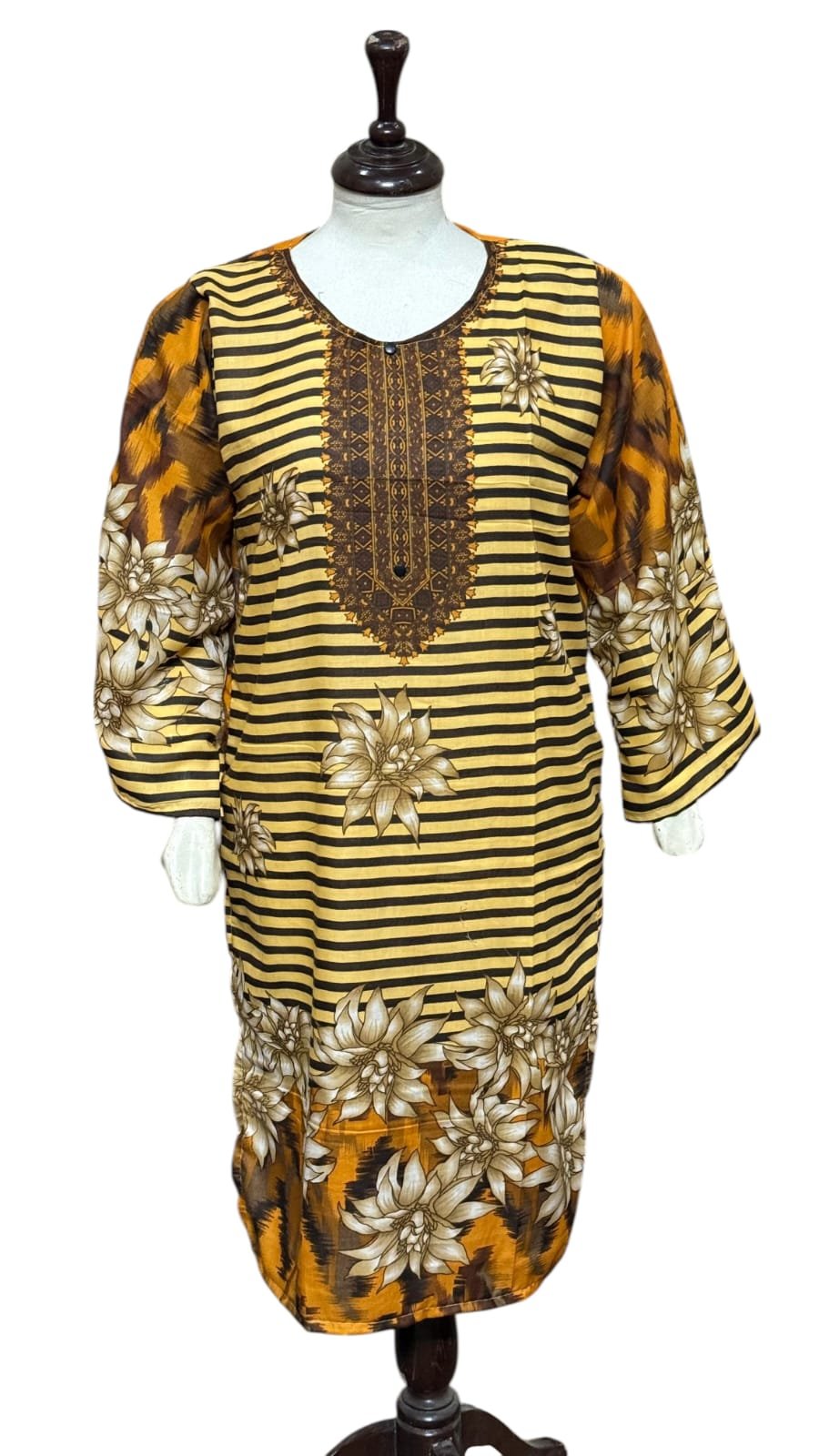 Brown Golden Printed Kurti for Women - Image 3