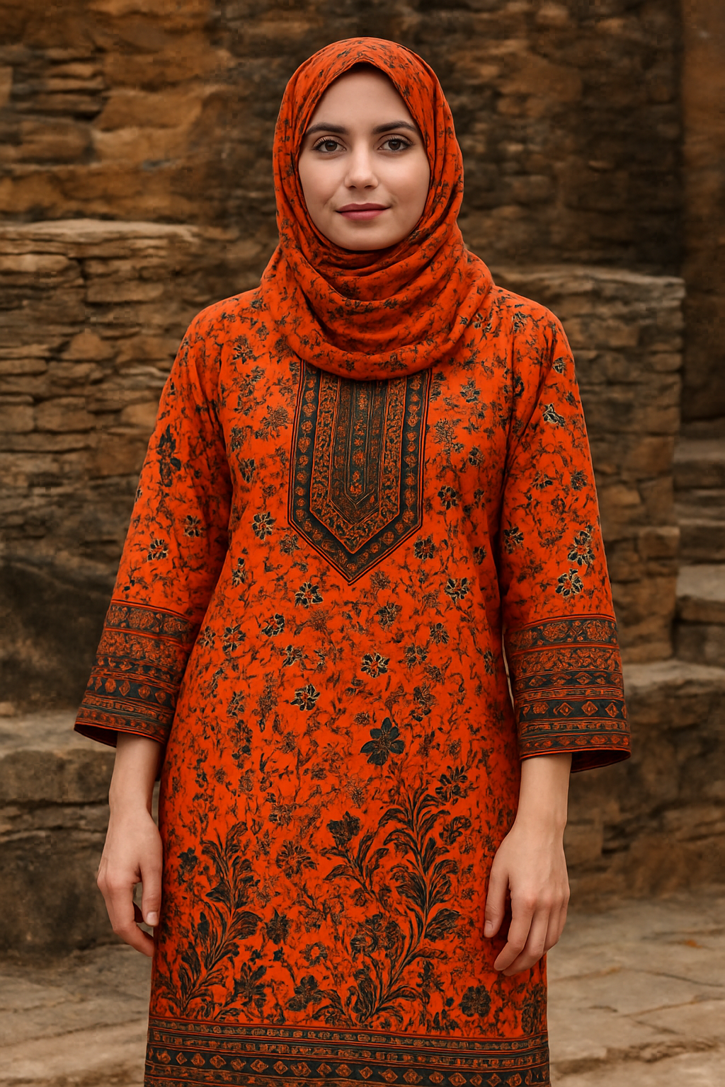 Beautiful Orange Printed Kurti for Women