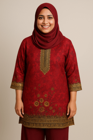 Red Golden Printed Kurti for Women