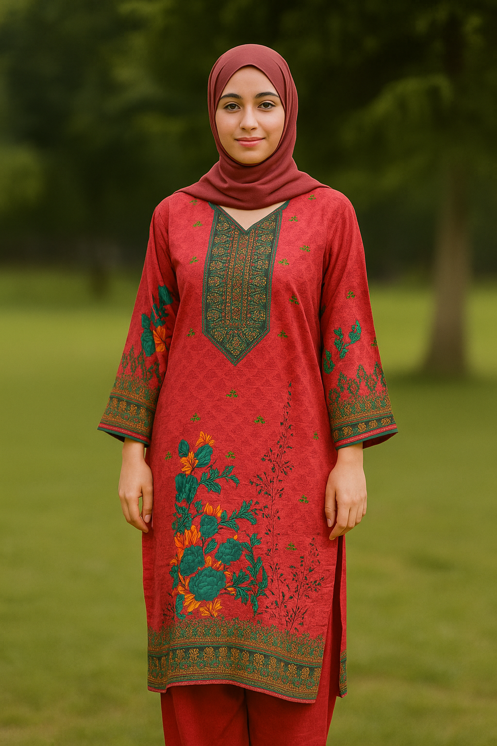 Red Flower Printed Kurti for Women