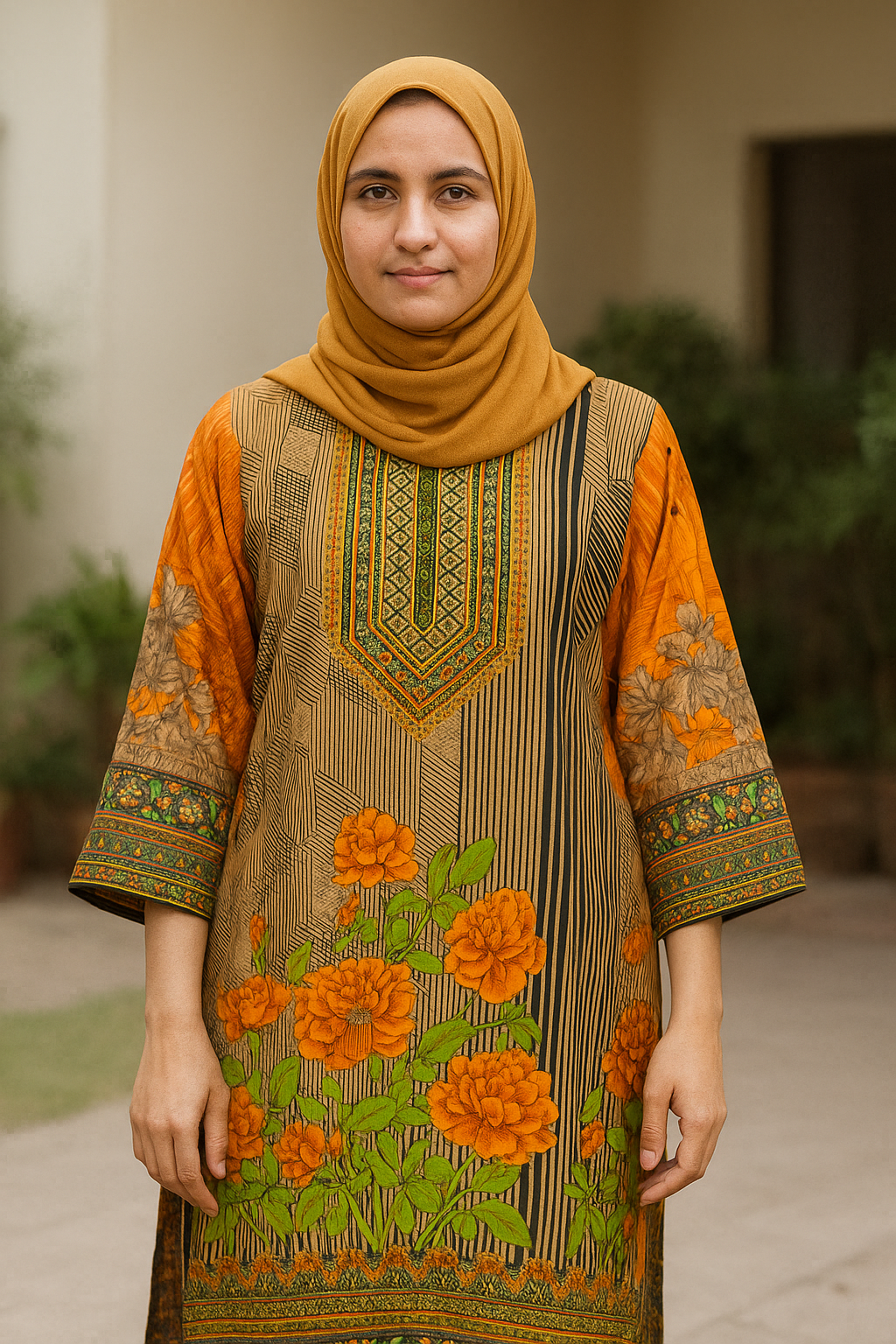Golden Printed Kurti for Women