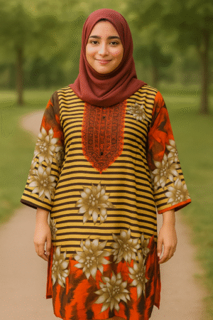 Orange Golden Printed Kurti for Women