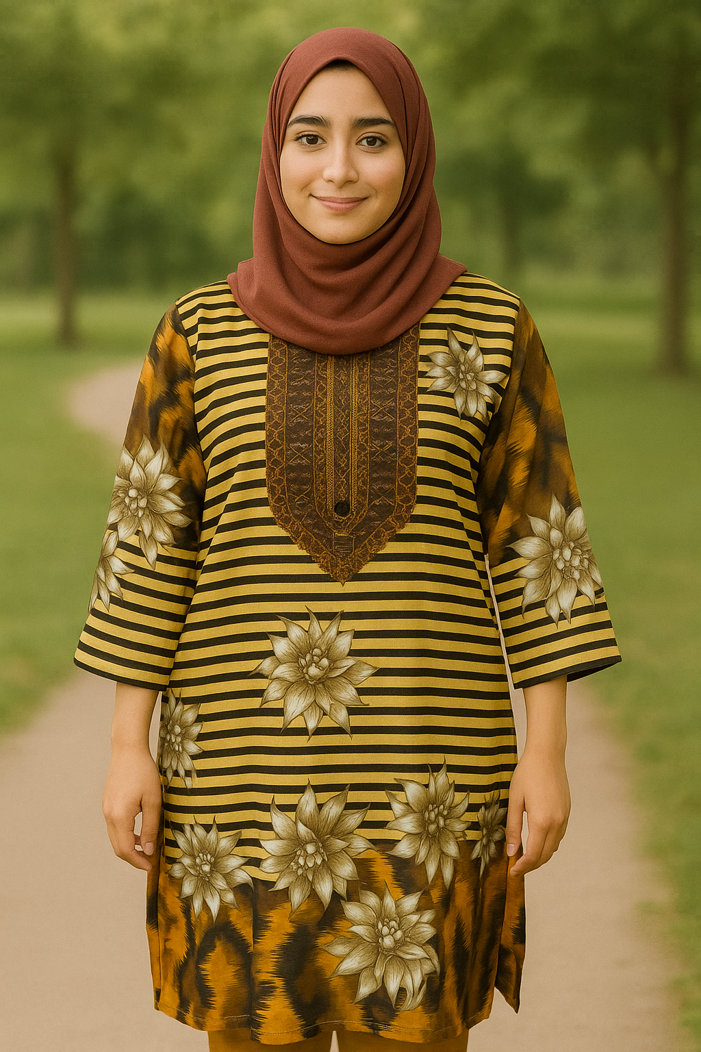 Brown Golden Printed Kurti for Women