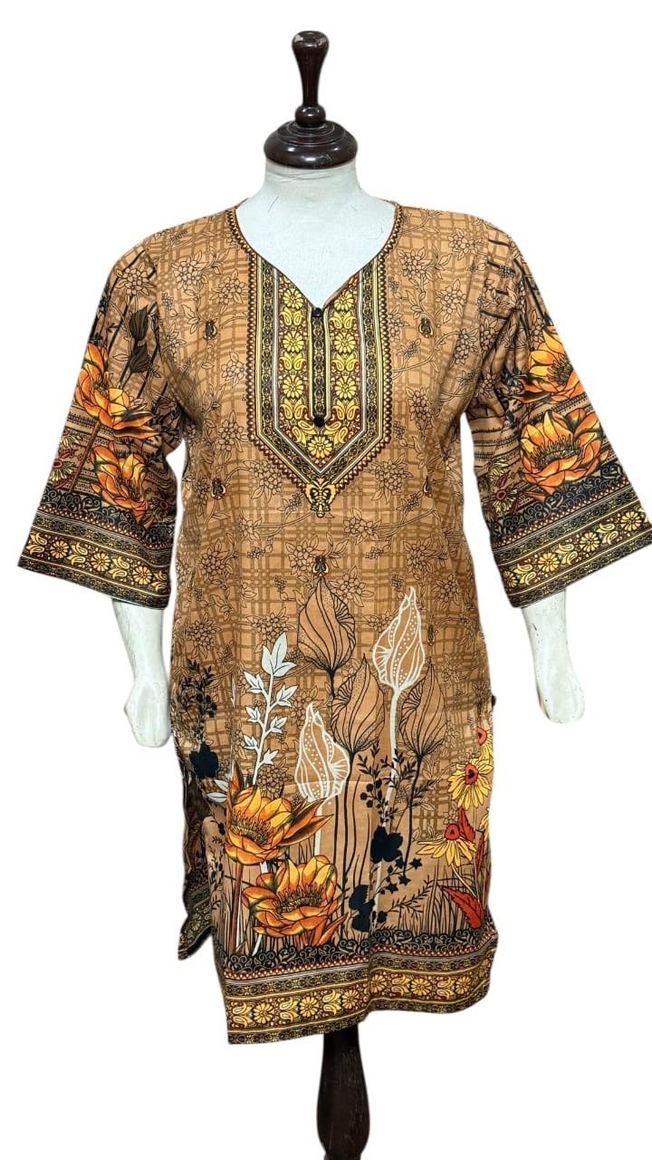 Yellow Printed Kurti for Women - Image 2